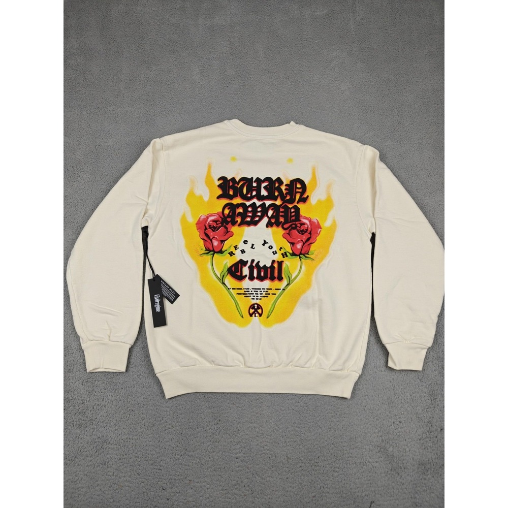 Civil Regime‎ Sweatshirt Mens Large Butter Burn Away Crewneck Fleece Graphic New